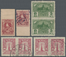 */O Thailand: 1920/1943: Group Of Eight Stamps IMPERFORATED ONE SIDE, With 1920 'King Vajiravudh' 5s. Top Marginal Singl - Thailand