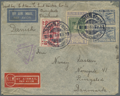 Br Thailand: 1945. Air Mail Envelope (roughly Opened, Creased) Addressed To Denmark Bearing SG 242, 25s Blue (pair), SG - Thaïlande