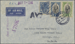 Br Thailand: 1946 Airmail Envelope From Bangkok To Chicago, Ill., U.S.A. Franked With 1928 3b., 1b. And 15s. All Tied By - Thaïlande