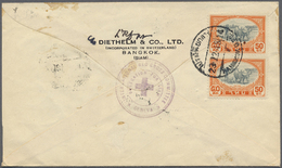 Br Thailand: 1948. Red Cross Envelope To Switzerland Bearing Yvert 240, 50s Orange And Green (pair) Tied By Bangkok Date - Thailand
