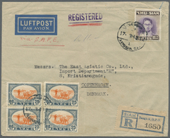 Br Thailand: 1949, King 10 Baht W. 25 S. (4) Tied "BANGKOK G.P.O. 17.3.49" To Registered Air Mail Cover Rated In Pencil - Thaïlande