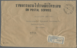 Br Thailand - Dienstmarken: 1950, "ON POSTAL SERVICE" Envelope Sent Registered From "BANGKOK G.P.O. 25 .. 50" To Nederlä - Thaïlande