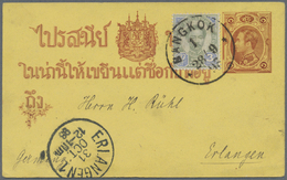 GA Thailand - Ganzsachen: 1893, Stationery Card 1a. Red/yellow Uprated By 3a. Green/blue From "BANGKOK 28/9 93" To Erlan - Tailandia