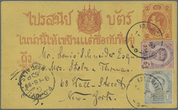 GA Thailand - Ganzsachen: 1899. Siam Postal Stationery Card 1 Att Upgraded With SG 11, 1a Green And SG 44, 2a On 64a Pur - Thailand