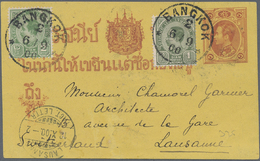 GA Thailand - Ganzsachen: 1900. Siam Postal Stationery Card 1 Att Orange Upgraded With SG 67, 1a Olive-green And SG 68, - Thailand