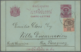 GA Thailand - Ganzsachen: 1903, Postal Stationery Letter Card 2 A. With Additional Franking 12 A. Brown And Carmin, Used - Tailandia