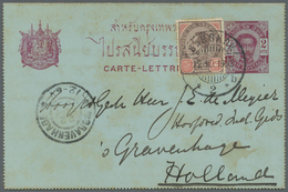 GA Thailand - Ganzsachen: 1903. Postal Stationery Letter Card 2a Carmine Upgraded With SG 77, 12a Brown And Carmine Canc - Thaïlande