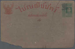 GA Thailand - Ganzsachen: 1920 Postal Stationery Card (heavy Damaged/broken) 3s. Green On Brownish Grey, Overprinted For - Thaïlande