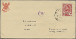 GA Thailand - Ganzsachen: 1935: Postal Stationery Envelope 15s. Blue, Issued In 1928, Overprinted And Franked With The N - Tailandia