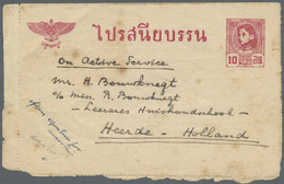 GA Thailand - Ganzsachen: 1945. Postal Stationery Letter Envelope (small Stains) 10s Red Endorsed 'On Active Service' An - Thaïlande