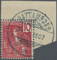 O Thailand - Stempel: SIAMESE POST OFFICES IN CAMBODIA 1907. Indo-China SG 34, 10c Rose (top Right Corner) Cancelled By - Thaïlande