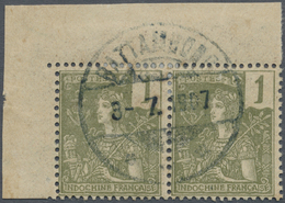 O/ Thailand - Stempel: SIAMESE POST OFFICES IN CAMBODIA 1907. Indo-China SG 30, 1c Olive-green (left Top Corner Pair) Ca - Thailand