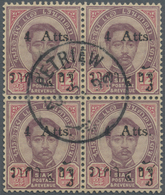 /O Thailand - Stempel: "PETRIEW" 1899 Cds (British P.O.) On 1894-99 4a. On 12a. Block Of Four, One Superb Central Strike - Tailandia