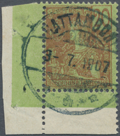 O Thailand - Stempel: SIAMESE POST OFFICES IN CAMBODIA 1907. Indo-China SG 36, 20c Green/red (bottom Left Sheet Corner) - Tailandia