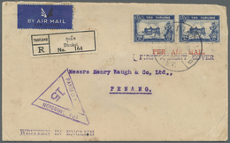 Br Thailand - Besonderheiten: 1941. Registered Air Mail Envelope Addressed To Penang Bearing SG 289, 15s Blue (pair) Tie - Thaïlande