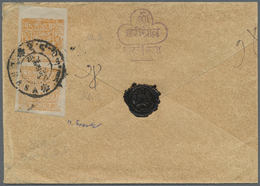 Br Tibet: 1949/50, 2 T. Yellowish Brown, A Vertical Pair Clichés 2+3 Tied "LHASA" To Reverse Of Registered Cover (faults - Altri - Asia