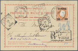 Br Timor: 1895. Registered Timor Postal Stationery Double Reply Card Bearing Timor SG 31, 30 On 300r Orange Tied By Timo - Timor Oriental