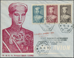 Vietnam-Nord (1945-1975): 1954, Prince Bao Long 40 C, 70 C And 80 C On Illustrated First Day Cover "HANOI 15-6 1954" - Viêt-Nam