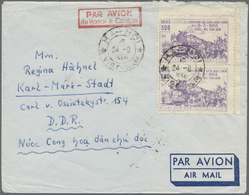 Br Vietnam-Nord (1945-1975): 1956, Railway-line Hanoi/Muc-Nam-Quan 300 D Vertical Pair On Airmail-letter Sent From "HA-N - Viêt-Nam
