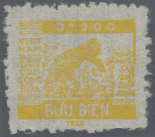 (*) Vietnam-Nord - Dienstmarken: 1952, Rice Growers 0,200 Yellow, Unused Without Gum, Very Rare Stamp - Viêt-Nam