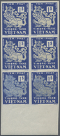 ** Vietnam-Süd - Portomarken: 1952, 1 P., An Imperforated Bottom Margin Block-6 With Bottom Pair Normal And The Silver C - Vietnam