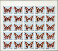 ** Schardscha / Sharjah: 1972. Progressive Proof (7 Phases) In Complete Sheets Of 25 For The 75dh Value Of The BUTTERFLI - Sharjah