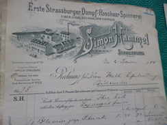 Facture Illustrée Strasbourg Strassburg E En Allemand 1914  Simon Mammel Dampf Rosshaar Spinnerei - 1900 – 1949