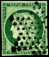 Oblit. N°2 15c Vert Au Filet En Bas - B - 1849-1850 Ceres