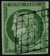 Oblit. N°2a 15c Vert Clair, Signé Calves - TB - 1849-1850 Ceres