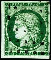 Oblit. N°2b 15c Vert Foncé, Signé Brun Et Roumet - TB - 1849-1850 Ceres