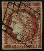 Oblit. N°7 1F Vermillon, Belle Nuance Oblitération Légère, Signé Calves Et Brun 2 Certifs - TB - 1849-1850 Ceres