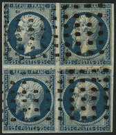 Oblit. N°10 25c Bleu, Bloc De 4 Touché En Haut, Obl Gros Points RR - B - 1852 Louis-Napoleon