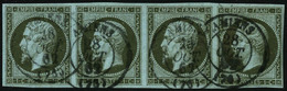 Oblit. N°11 1c Olive, Bande De 4 (cote Cérès 2008) - TB - 1853-1860 Napoleon III