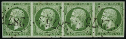 Oblit. N°12 5c Vert, Bande De 4 Obl - TB - 1853-1860 Napoleon III
