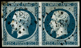 Oblit. N°15 25c Bleu, Paire Signé Brun - TB - 1853-1860 Napoleon III