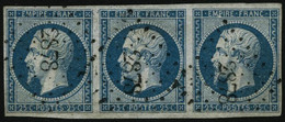 Oblit. N°15 25c Bleu, Bande De 3 Obl PC Infime Froissure - B - 1853-1860 Napoleon III