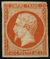 * N°16a 40c Orange Vif, Court En Haut à Droite, Signé Calves - B - 1853-1860 Napoleon III