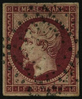 Oblit. N°18 1F Carmin, Pelurage Au Verso - B - 1853-1860 Napoleon III