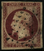 Oblit. N°18 1F Carmin, Pelurage Au Verso - B - 1853-1860 Napoleon III
