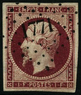 Oblit. N°18a 1F Carmin Foncé, Pelurage Au Verso, Aspect Exceptionnel - B - 1853-1860 Napoleon III