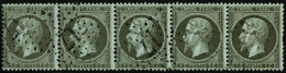 Oblit. N°19 1c Olive, Bande De 5 étoile 17 - TB - 1862 Napoleon III