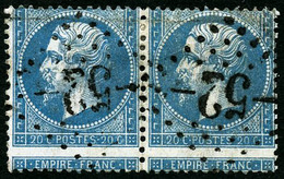 Oblit. N°22 20c Bleu, Paire Spectaculaire Piquage à Cheval - TB - 1862 Napoleon III