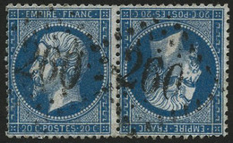 Oblit. N°22b 20c Bleu, Paire Tête-bèche - TB - 1862 Napoleon III