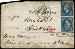 Oblitéré N°22b 20c Bleu, Paire Tête-bèche S/lettre, Superbe Variété De Piquage Très RARE, Certif Calves - B - 1862 Napoleon III