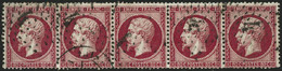 Oblit. N°24 80c Rose, Bande De 5, étoile 4 Un Tout Petit Pli D'angle Sinon TB - 1862 Napoleon III