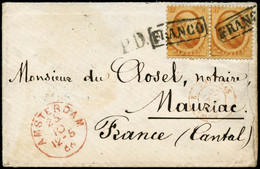 Oblitéré N°6 15c Orange X 2 S/lettre D'Amsterdam 12/5/66 Cachet D'arrivée Au Verso - TB - Sonstige & Ohne Zuordnung