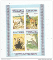 Timbre , TANZANIA , TANZANIE , Animaux , BLOC DE 4 TIMBRES - Tanzanie (1964-...)