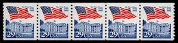 Strip Of 5-PNC # 4 -1992 USA Flag Over The White House Coil Stamp Sc#2609 Post Plate Number Coil - Rollini (Numero Di Lastre)