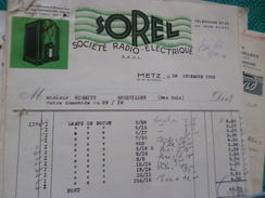 Facture Illustrée + 2 Documents Metz Sorel Société Radio électrique  1932 - 1900 – 1949