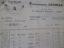 Facture Illustrée + 1 Reçu Etablissements Jacmar Ampoules Lampes 25/01/1933 - 1900 – 1949